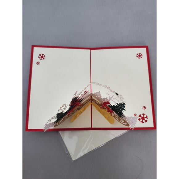 Bundle of 5 Unique 3D Popup Christmas Trees With Reindeers Greeting Cards - Picture 2 of 4